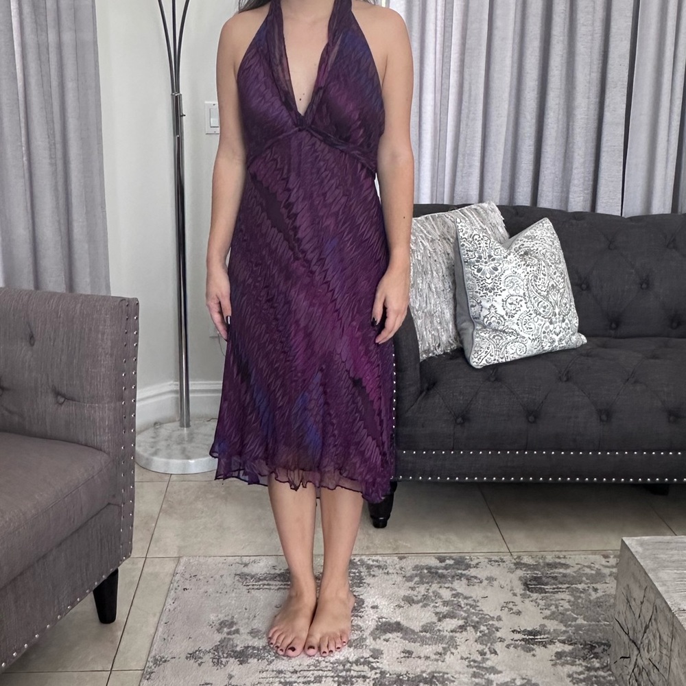 Laundry Vintage purple and blue flowy chiffon beaded halter neck dress